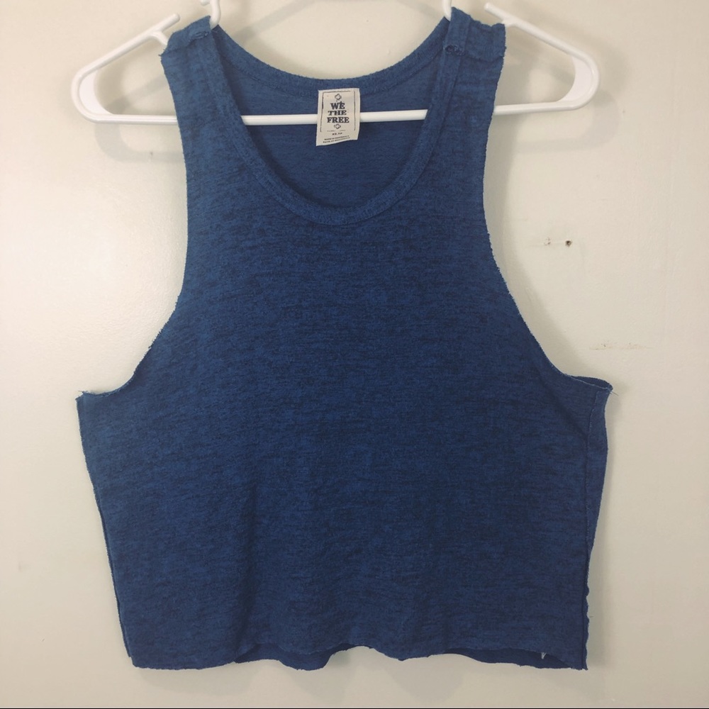 We The Free Heathered Dark Blue Racer Back Tank Top Raw Hem Size XS